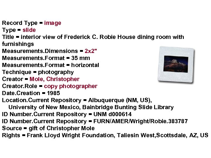 Record Type = image Type = slide Title = interior view of Frederick C.