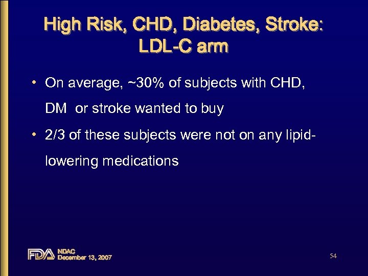 High Risk, CHD, Diabetes, Stroke: LDL-C arm • On average, ~30% of subjects with
