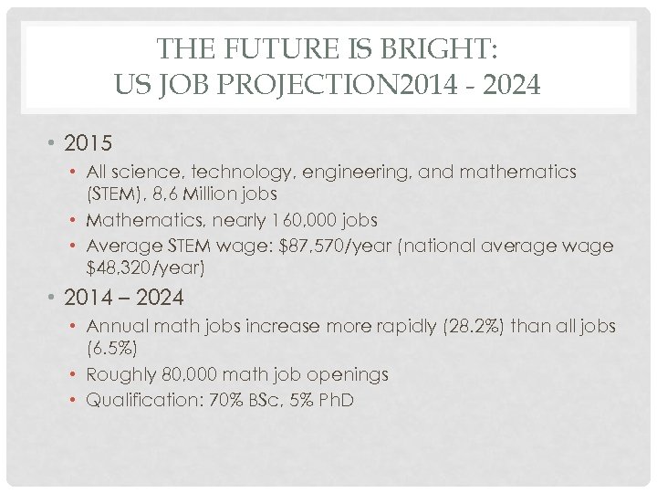 THE FUTURE IS BRIGHT: US JOB PROJECTION 2014 - 2024 • 2015 • All