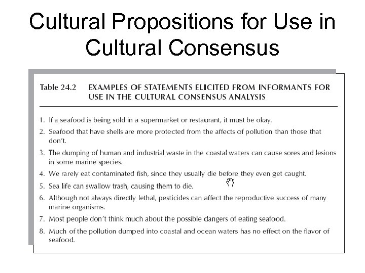 Cultural Propositions for Use in Cultural Consensus 