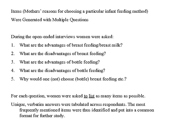 Items (Mothers’ reasons for choosing a particular infant feeding method) Were Generated with Multiple