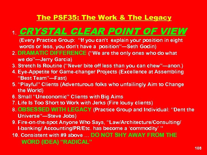 The PSF 35: The Work & The Legacy 1. CRYSTAL CLEAR POINT OF VIEW