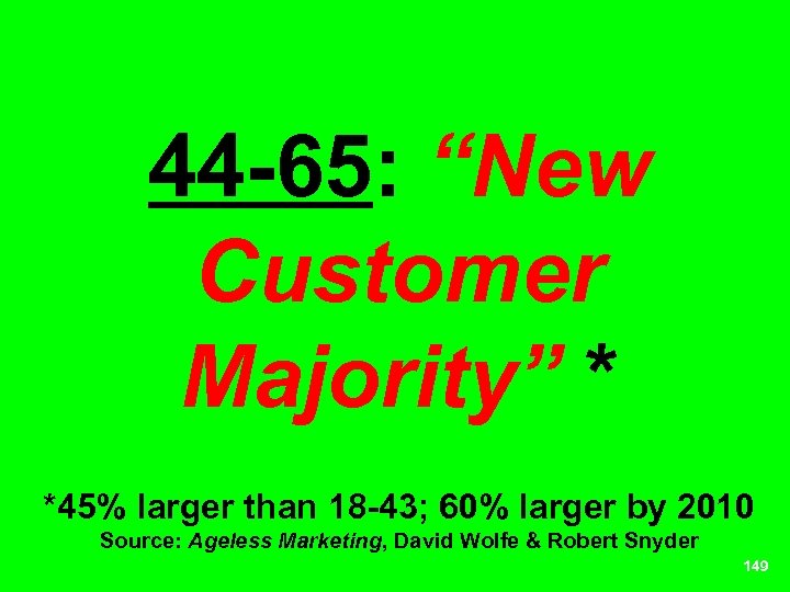 44 -65: “New Customer Majority” * *45% larger than 18 -43; 60% larger by