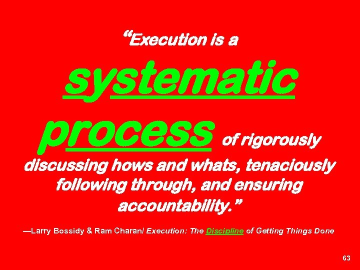 “Execution is a systematic process of rigorously discussing hows and whats, tenaciously following through,