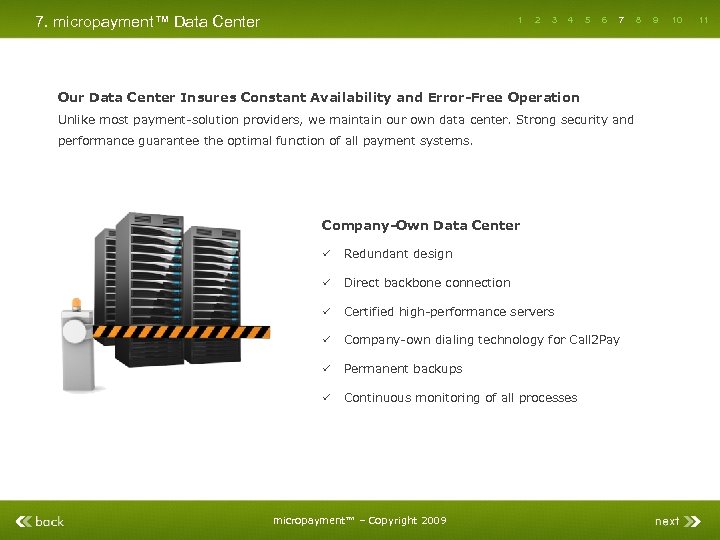 7. micropayment™ Data Center 1 2 3 4 5 6 7 Our Data Center