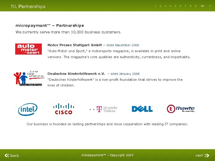 10. Partnerships 1 2 3 4 5 6 7 8 micropayment™ – Partnerships We