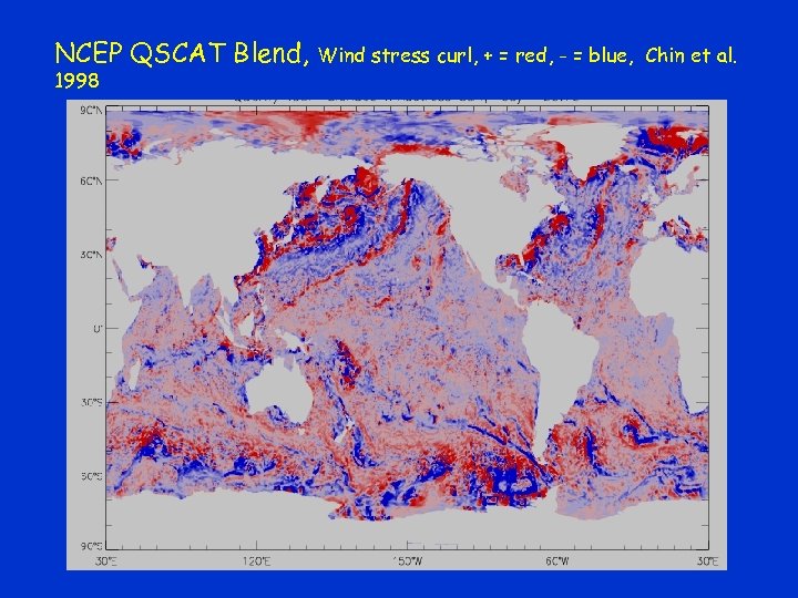 NCEP QSCAT Blend, 1998 Wind stress curl, + = red, - = blue, Chin