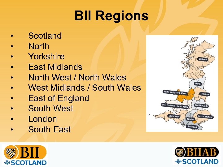 BII Regions • • • Scotland North Yorkshire East Midlands North West / North