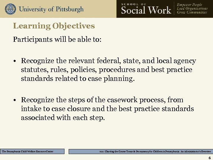 Learning Objectives Participants will be able to: • Recognize the relevant federal, state, and