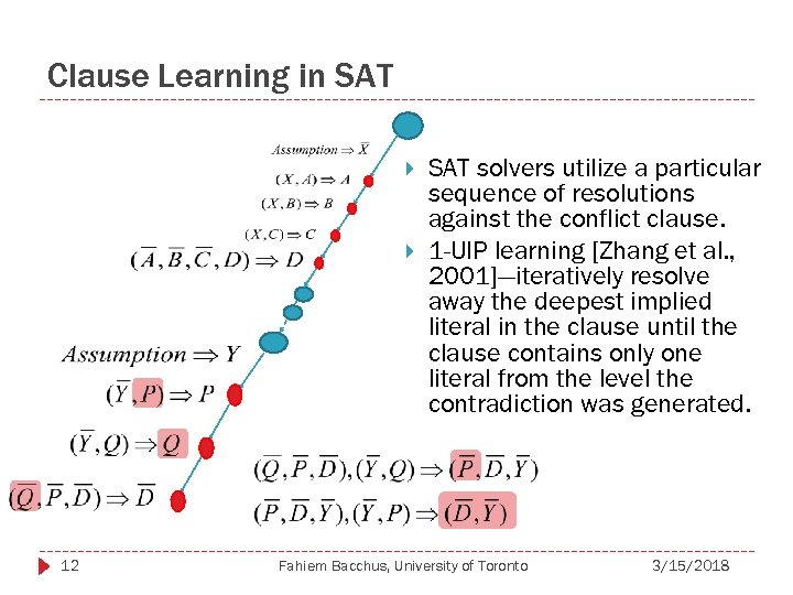 Clause Learning in SAT 12 SAT solvers utilize a particular sequence of resolutions against