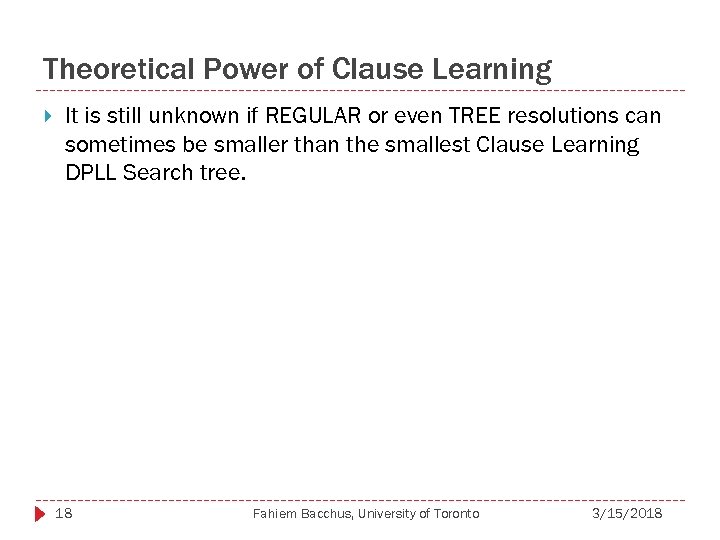 Theoretical Power of Clause Learning It is still unknown if REGULAR or even TREE