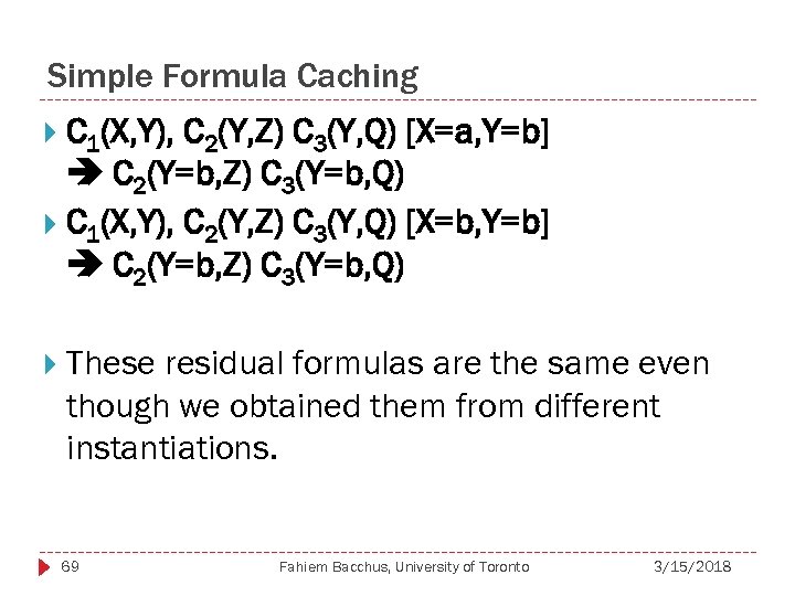 Simple Formula Caching C 1(X, Y), C 2(Y, Z) C 3(Y, Q) [X=a, Y=b]