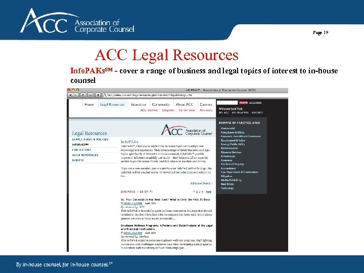 Page 19 ACC Legal Resources Info. PAKs℠ - cover a range of business and