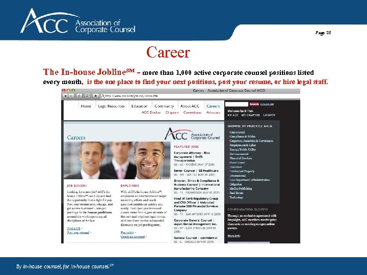 Page 28 Career The In-house Jobline℠ - more than 1, 000 active corporate counsel