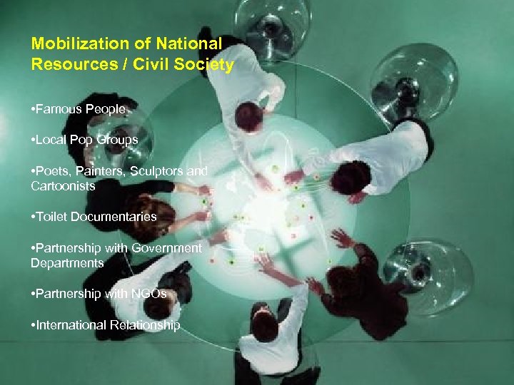 Mobilization of National Resources / Civil Society • Famous People • Local Pop Groups