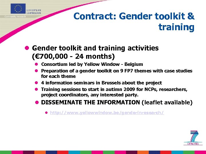 Contract: Gender toolkit & training l Gender toolkit and training activities (€ 700, 000