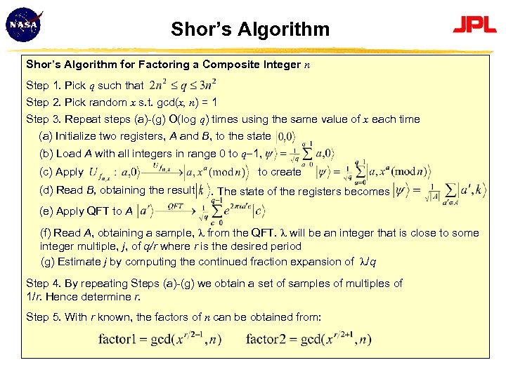 Shor’s Algorithm for Factoring a Composite Integer n Step 1. Pick q such that