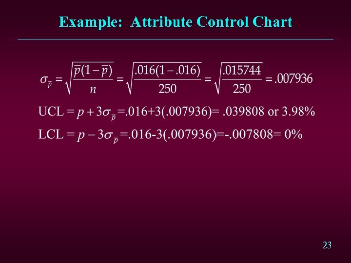 Example: Attribute Control Chart 23 