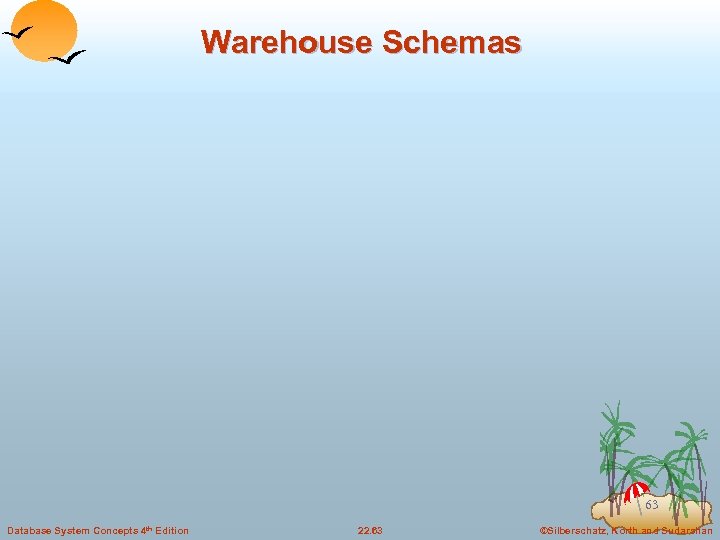 Warehouse Schemas 63 Database System Concepts 4 th Edition 22. 63 ©Silberschatz, Korth and