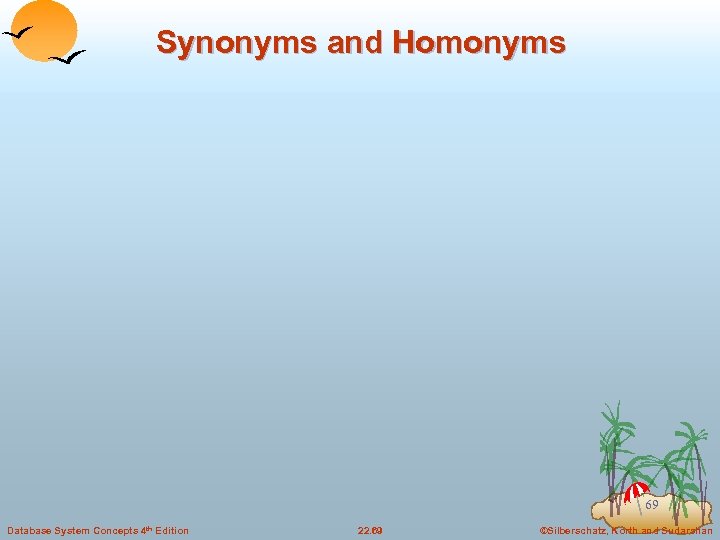 Synonyms and Homonyms 69 Database System Concepts 4 th Edition 22. 69 ©Silberschatz, Korth