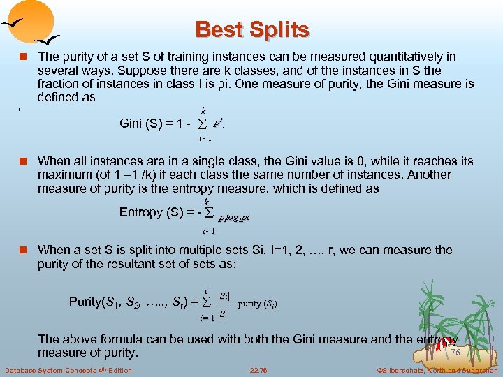 Best Splits n The purity of a set S of training instances can be