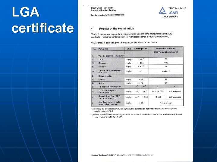LGA　 certificate 