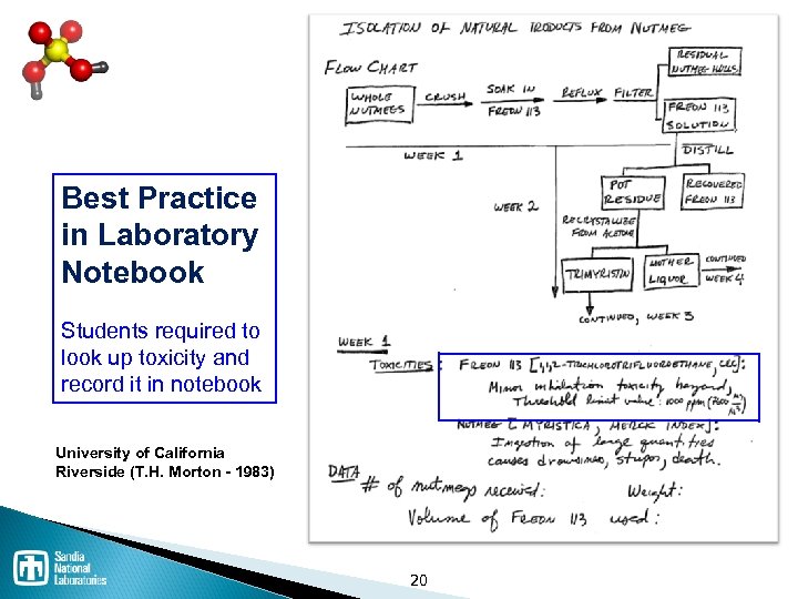 Best Practice in Laboratory Notebook Students required to look up toxicity and record it