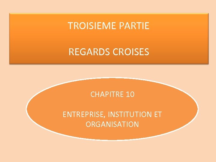 TROISIEME PARTIE REGARDS CROISES CHAPITRE 10 ENTREPRISE, INSTITUTION ET ORGANISATION 