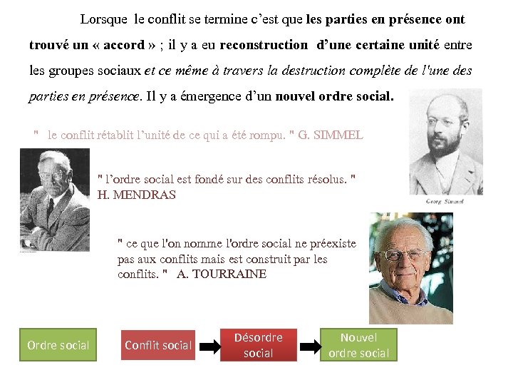 Lorsque le conflit se termine c’est que les parties en présence ont trouvé un