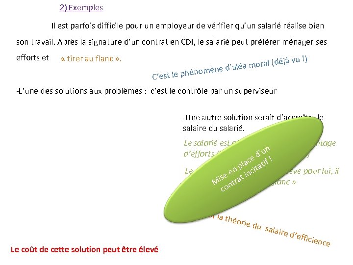 2) Exemples Il est parfois difficile pour un employeur de vérifier qu’un salarié réalise