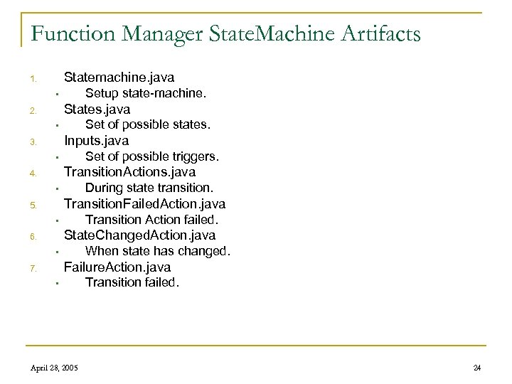 Function Manager State. Machine Artifacts Statemachine. java 1. Setup state-machine. • States. java 2.