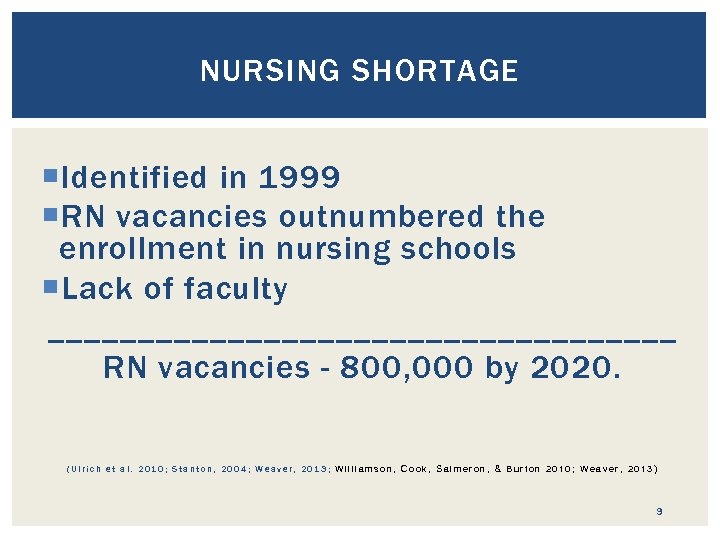 NURSING SHORTAGE Identified in 1999 RN vacancies outnumbered the enrollment in nursing schools Lack