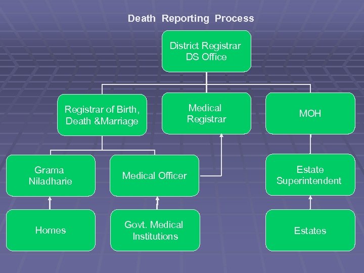 Death Reporting Process District Registrar DS Office Registrar of Birth, Death &Marriage Medical Registrar