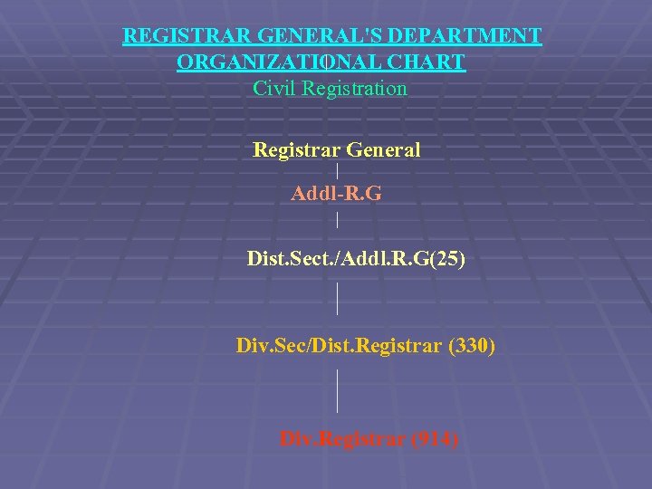REGISTRAR GENERAL'S DEPARTMENT ORGANIZATIONAL CHART Civil Registration Registrar General Addl-R. G Dist. Sect. /Addl.