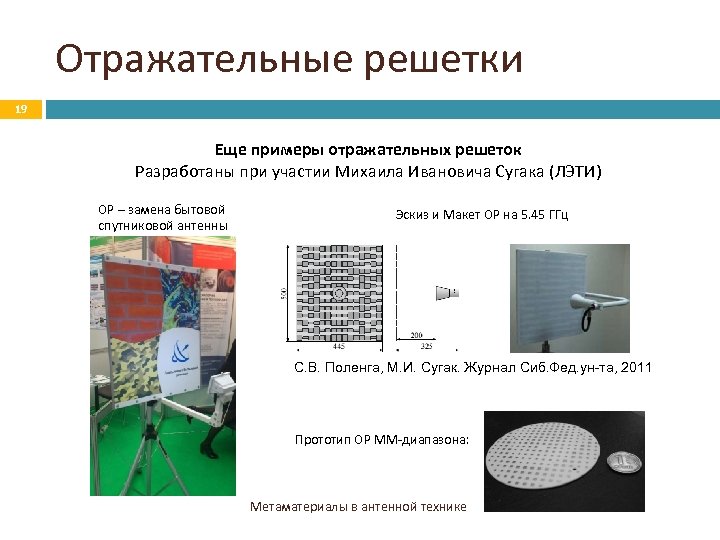 Отражательные решетки 19 Еще примеры отражательных решеток Разработаны при участии Михаила Ивановича Сугака (ЛЭТИ)