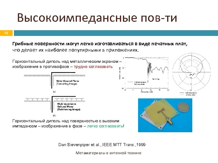 Высокоимпедансные пов-ти 42 Грибные поверхности могут легко изготавливаться в виде печатных плат, что делает