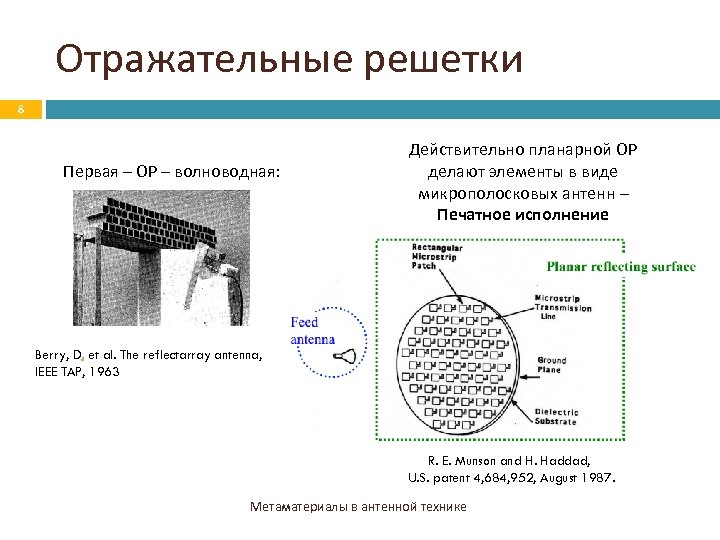 Отражательные решетки 8 Первая – ОР – волноводная: Действительно планарной ОР делают элементы в