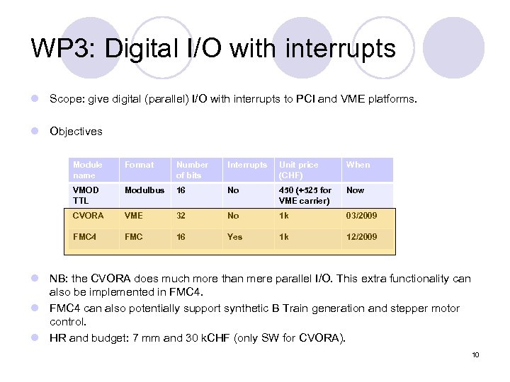 WP 3: Digital I/O with interrupts l Scope: give digital (parallel) I/O with interrupts