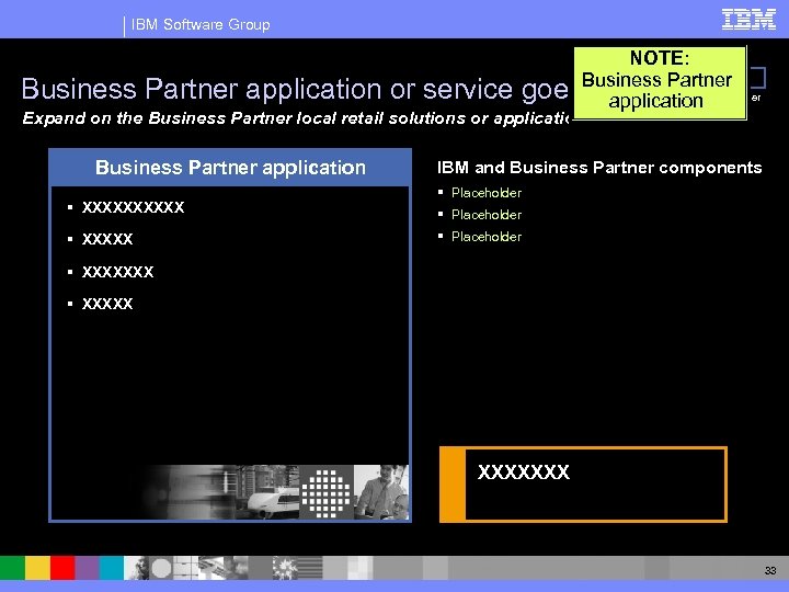 IBM Software Group Business Partner application or service NOTE: goes. Business Partner here Business