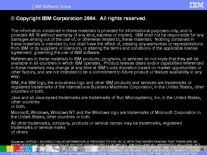 IBM Software Group © Copyright IBM Corporation 2004. All rights reserved. The information contained