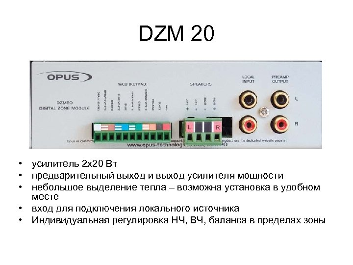 DZM 20 • усилитель 2 x 20 Вт • предварительный выход и выход усилителя