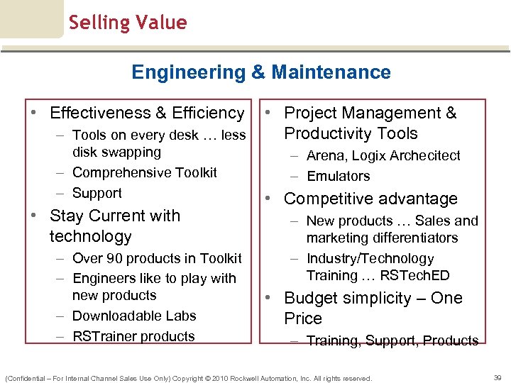 Selling Value Engineering & Maintenance • Effectiveness & Efficiency • Project Management & Productivity