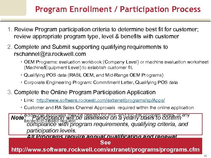 Program Enrollment / Participation Process 1. Review Program participation criteria to determine best fit