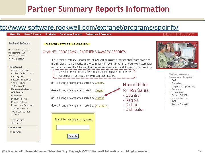 Partner Summary Reports Information tp: //www. software. rockwell. com/extranet/programs/spqinfo/ Report Filter for RA Sales
