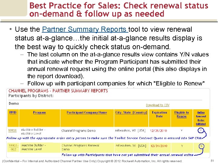 Best Practice for Sales: Check renewal status on-demand & follow up as needed •