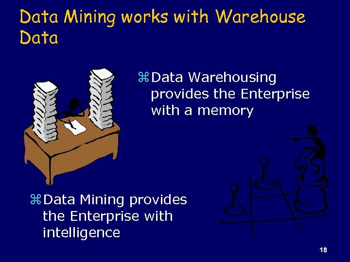 Data Mining works with Warehouse Data z Data Warehousing provides the Enterprise with a