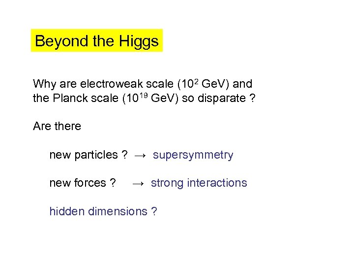 Beyond the Higgs Why are electroweak scale (102 Ge. V) and the Planck scale