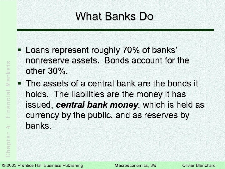 What Banks Do § Loans represent roughly 70% of banks’ nonreserve assets. Bonds account