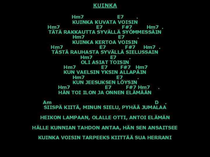KUINKA Hm 7 E 7. KUINKA KUVATA VOISIN Hm 7 E 7 F#7 Hm