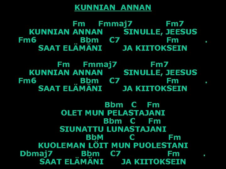 KUNNIAN ANNAN Fm Fmmaj 7 Fm 7 KUNNIAN ANNAN SINULLE, JEESUS Fm 6 Bbm